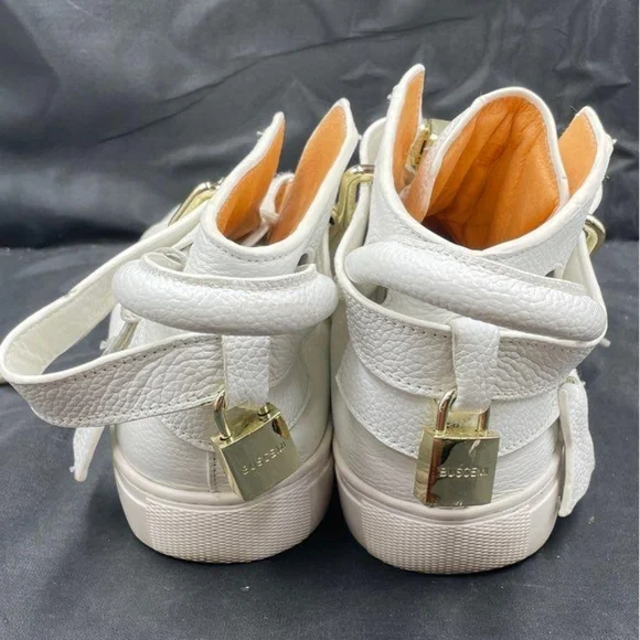BUSCEMI Unisex 100MM ALTA White Leather 24kt Hrdw Hi-Top Sneakers Shoes Size 41 - Picture 9 of 12